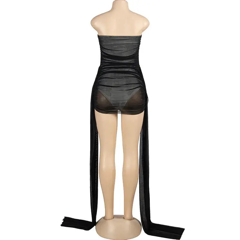 Hoochie Couture Mesh Spliced Mini Dress – sexy bodycon mini dress for women featuring sheer mesh paneling, figure-hugging silhouette, and bold cut-out design, perfect for clubwear, party nights, and edgy street style