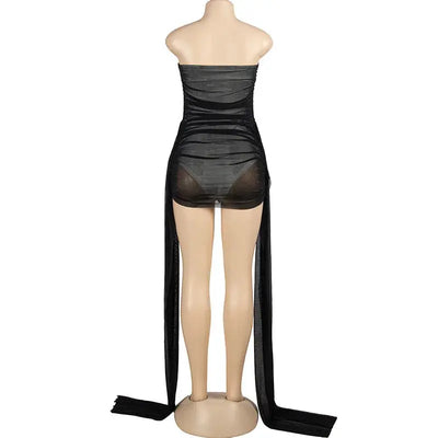 Hoochie Couture Mesh Spliced Mini Dress – sexy bodycon mini dress for women featuring sheer mesh paneling, figure-hugging silhouette, and bold cut-out design, perfect for clubwear, party nights, and edgy street style