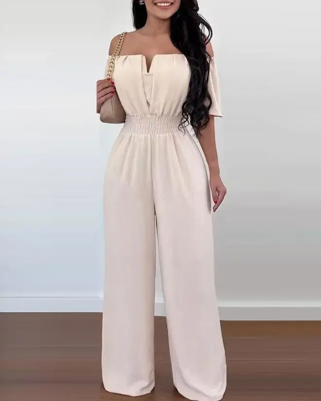 Hoochie Couture Off-Shoulder Wide-Leg Jumpsuit – Elegant Summer Jumpsuit for Effortless Style