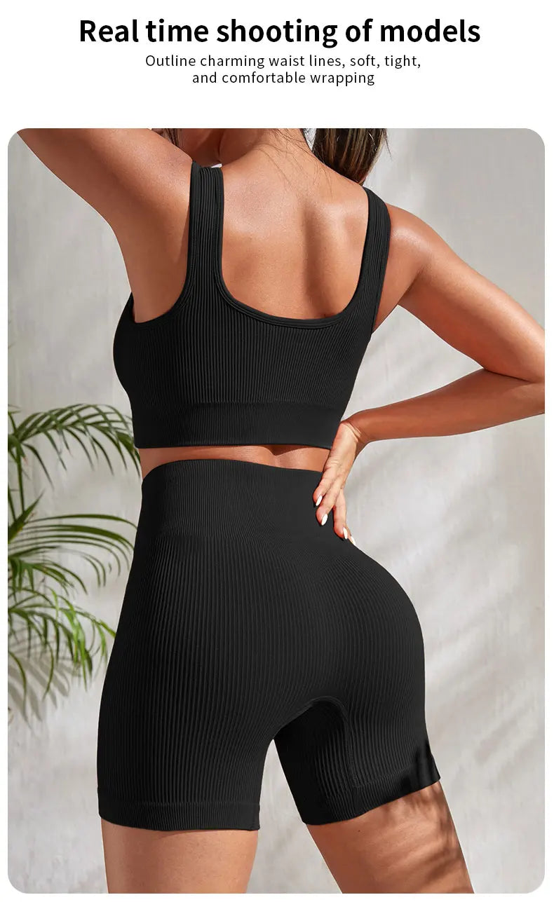 Hoochie Couture Seamless Ribbed Yoga Set – Sleek, Snatched & Sweat-Ready