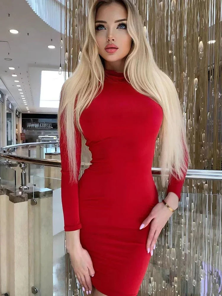 Hoochie Couture Long Sleeve Bodycon Mini Dress – Sleek, Snatched & Party-Perfect