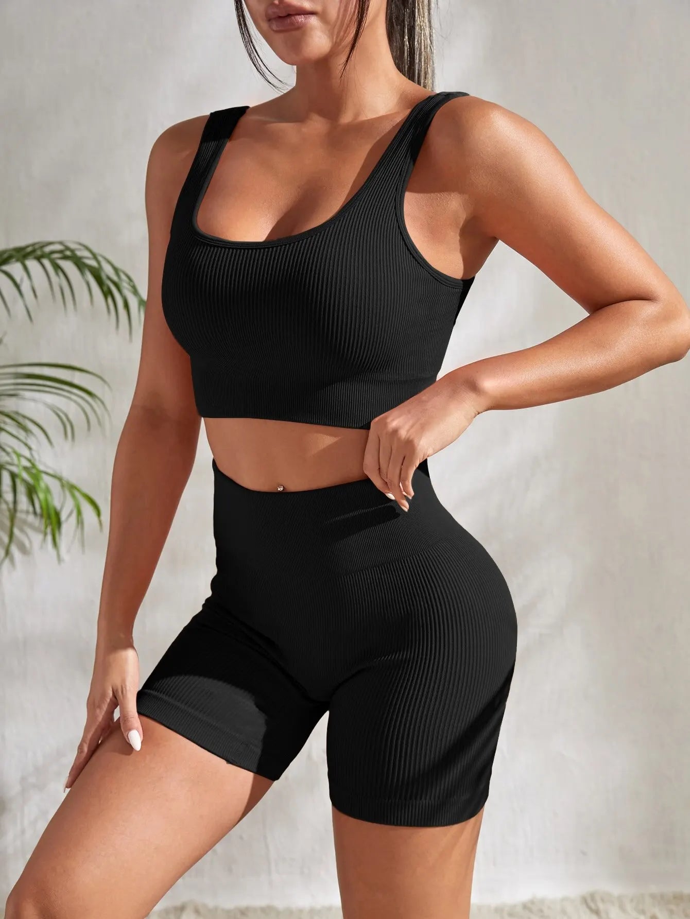 Hoochie Couture Seamless Ribbed Yoga Set – Sleek, Snatched & Sweat-Ready