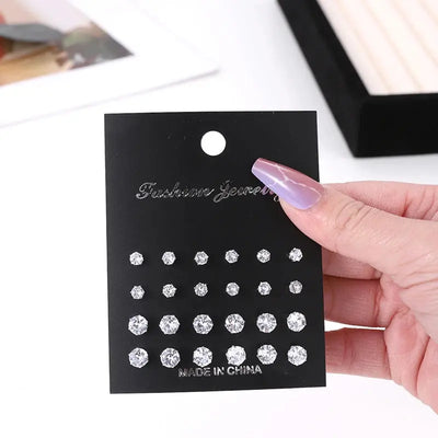 Hoochie Couture 12-Pair Crystal Stud Earrings Set – Timeless Shine for Every Occasion Hoochie Couture Boutique
