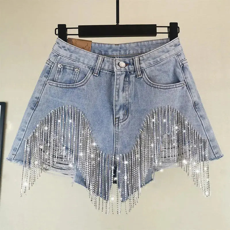 Hoochie Couture High-Waist Ripped Denim Shorts – Diamond Tassel My Store