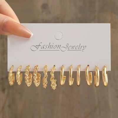 Hoochie Couture 24-Pair Gold Earring Set – Boho, Vintage & Everyday Chic Hoochie Couture Boutique
