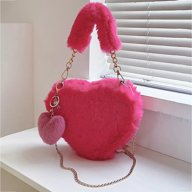 Hoochie Couture Faux Fur Heart-Shaped Handbag – Fluffy, Fun & Fashion-Forward