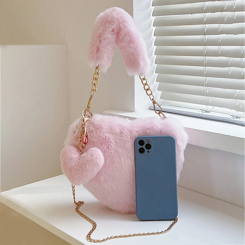 Hoochie Couture Faux Fur Heart-Shaped Handbag – Fluffy, Fun & Fashion-Forward