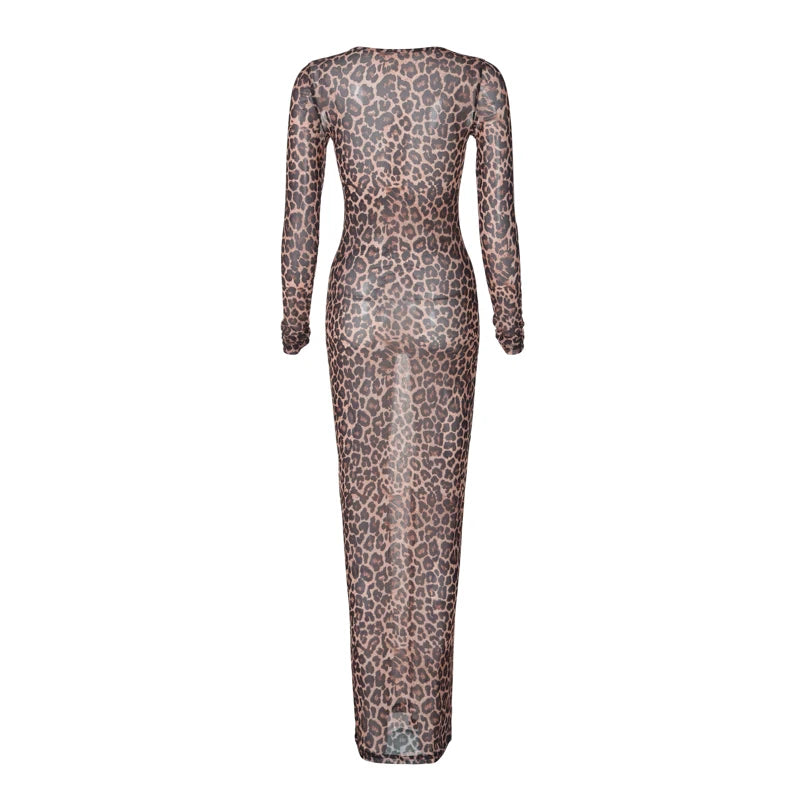 Hoochie Couture Leopard Print Mesh Maxi Dress – Wild, Sexy & Show-Stopping