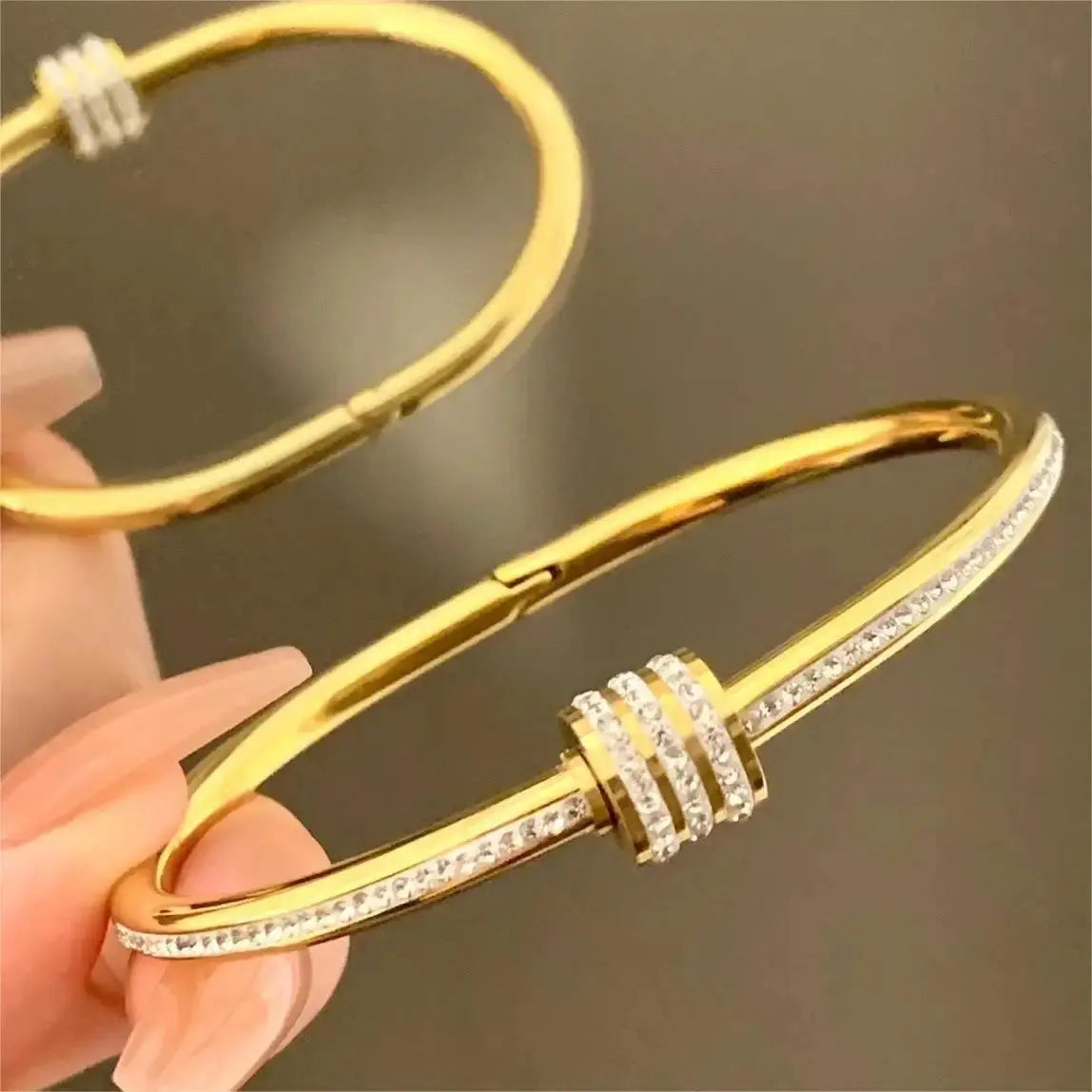 Hoochie Couture Titanium Steel Gold Bracelet – Classic Elegance with a Touch of Sparkle Hoochie Couture Boutique