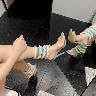 Hoochie Couture Denim Ankle Strap Sandal Pumps My Store