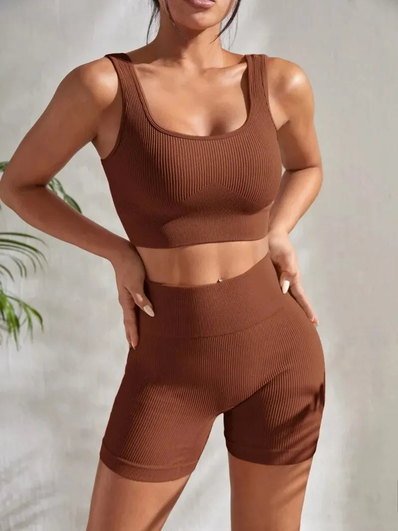 Hoochie Couture Seamless Ribbed Yoga Set – Sleek, Snatched & Sweat-Ready