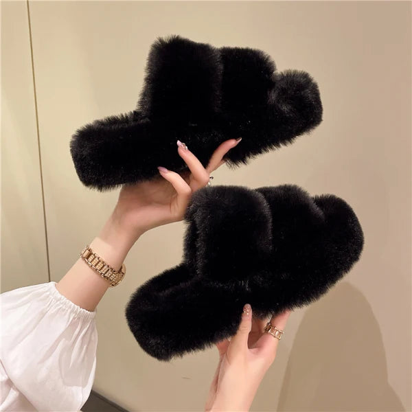 Hoochie Couture Faux Fur Platform Sandals – Cozy, Chic & Height-Boosting