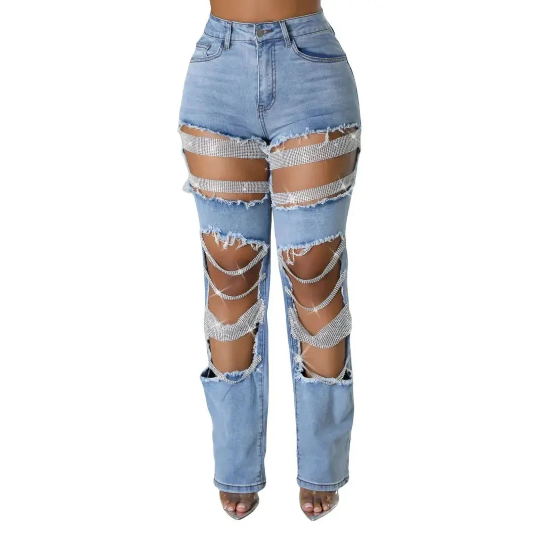 Hoochie Couture Ripped Pearl Chain Skinny Jeans – Distressed Denim Drip My Store