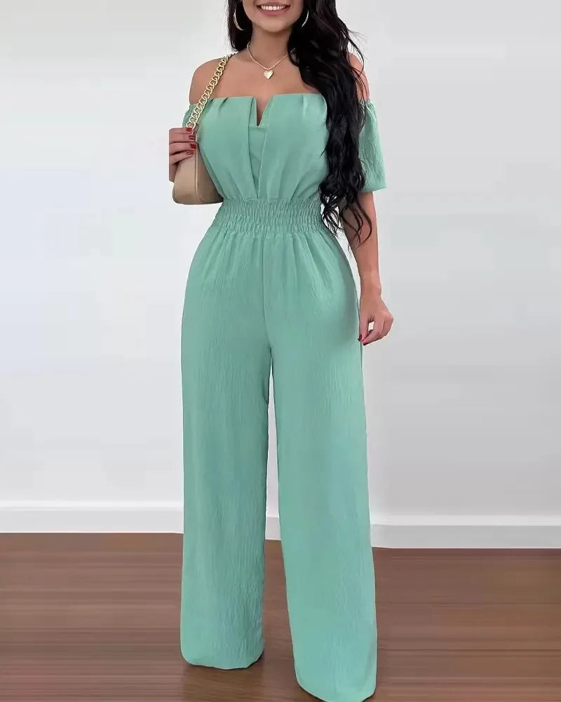 Hoochie Couture Off-Shoulder Wide-Leg Jumpsuit – Elegant Summer Jumpsuit for Effortless Style