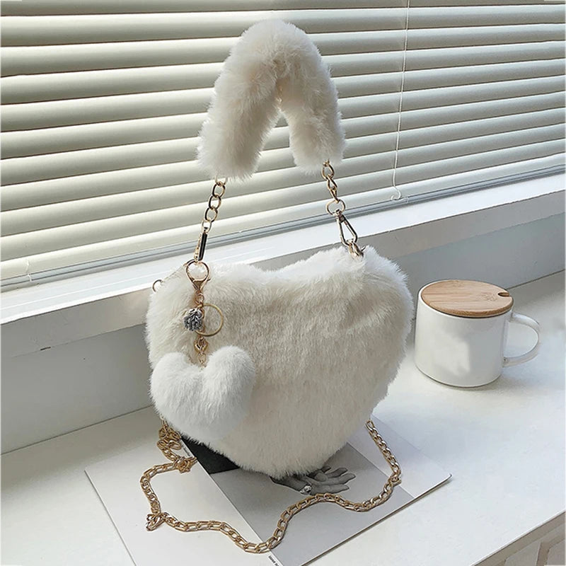 Hoochie Couture Faux Fur Heart-Shaped Handbag – Fluffy, Fun & Fashion-Forward