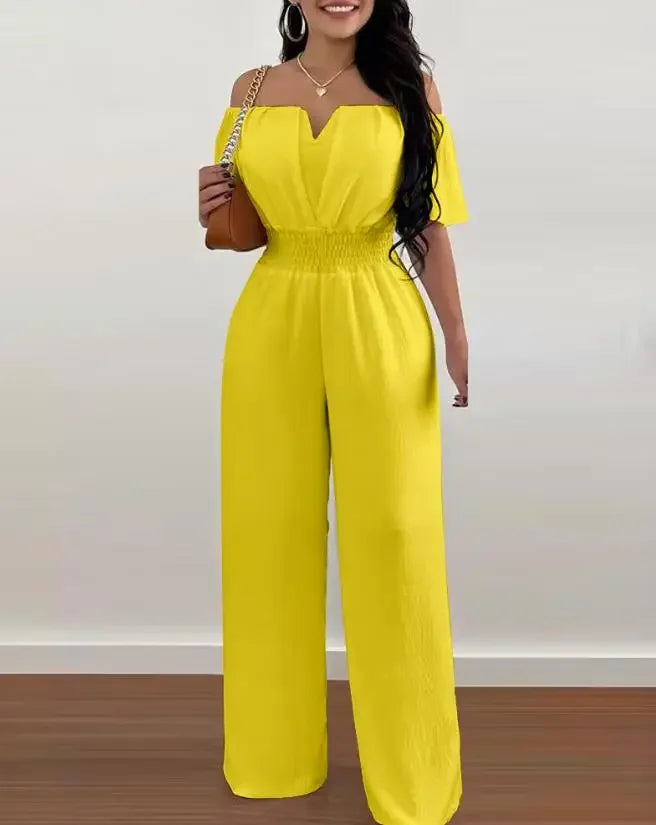 Hoochie Couture Off-Shoulder Wide-Leg Jumpsuit – Elegant Summer Jumpsuit for Effortless Style