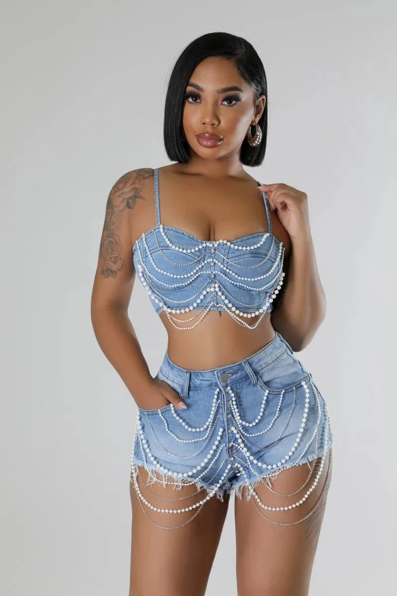 Hoochie Couture Y2K Denim 2-Piece Set – Trendy, Sexy & Street-Chic