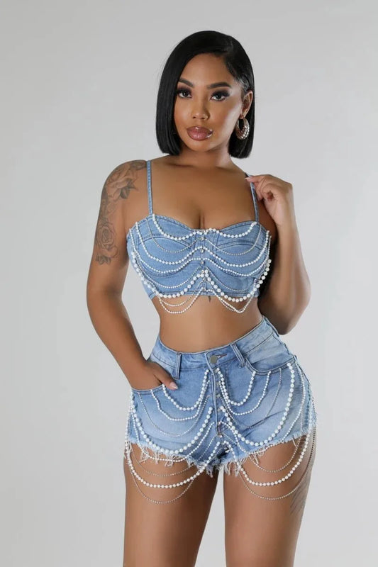 Hoochie Couture Y2K Denim 2-Piece Set – Trendy, Sexy & Street-Chic