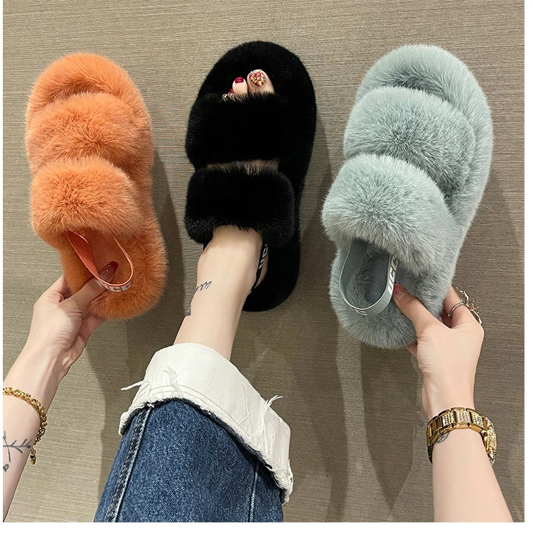 Hoochie Couture Faux Fur Platform Sandals – Cozy, Chic & Height-Boosting