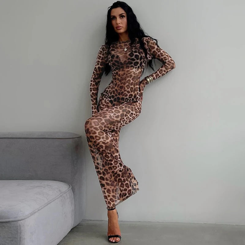 Hoochie Couture Leopard Print Mesh Maxi Dress – Wild, Sexy & Show-Stopping