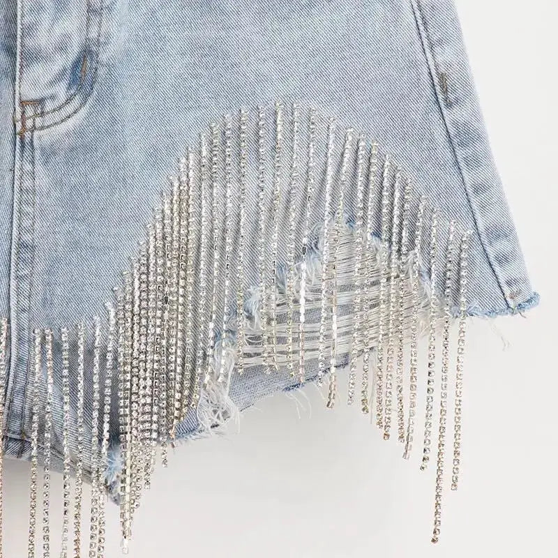 Hoochie Couture High-Waist Ripped Denim Shorts – Diamond Tassel My Store