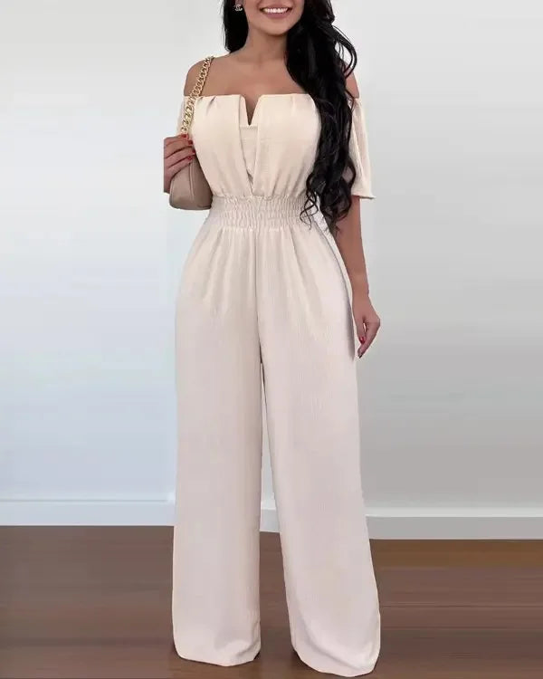 Hoochie Couture Off-Shoulder Wide-Leg Jumpsuit – Elegant Summer Jumpsuit for Effortless Style