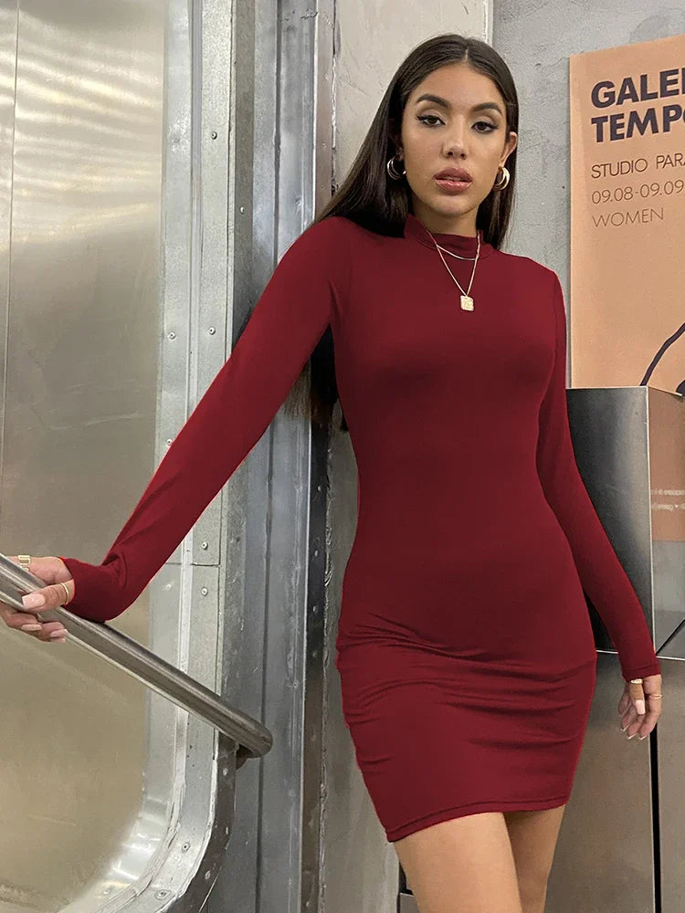 Hoochie Couture Long Sleeve Bodycon Mini Dress – Sleek, Snatched & Party-Perfect