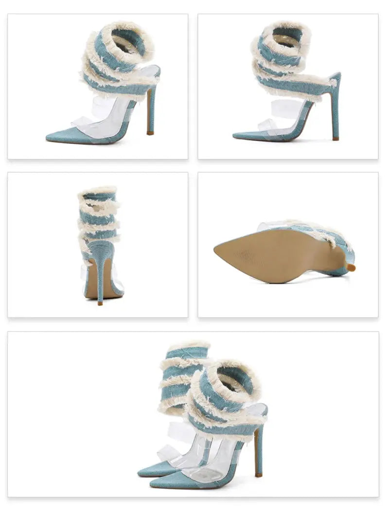 Hoochie Couture Denim Ankle Strap Sandal Pumps My Store