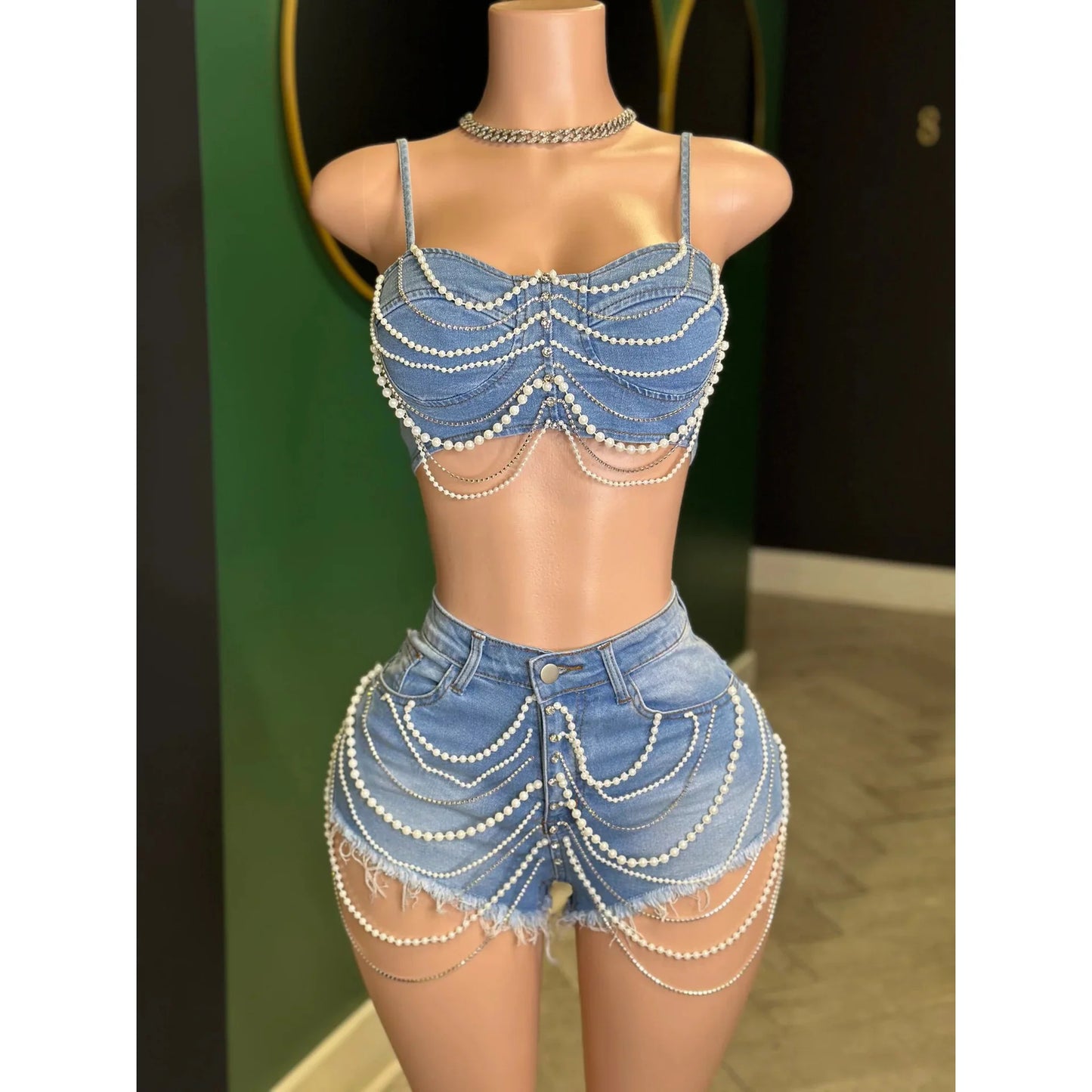 Hoochie Couture Y2K Denim 2-Piece Set – Trendy, Sexy & Street-Chic