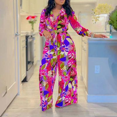 Hoochie Couture Printed Two-Piece Set – stylish women’s matching outfit with bold all-over print, featuring a crop top and high-waisted shorts or pants, perfect for summer streetwear, vacation, or festival fashion.