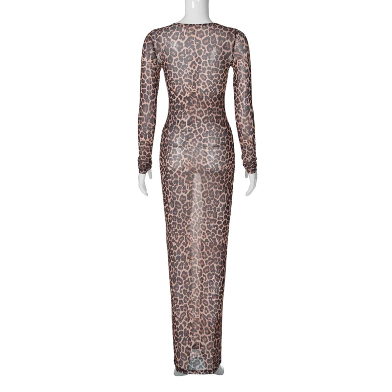 Hoochie Couture Leopard Print Mesh Maxi Dress – Wild, Sexy & Show-Stopping