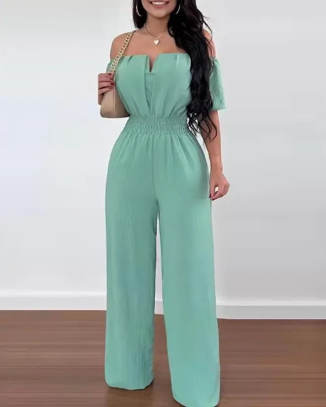 Hoochie Couture Off-Shoulder Wide-Leg Jumpsuit – Elegant Summer Jumpsuit for Effortless Style