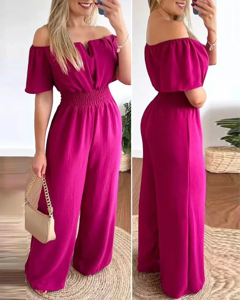 Hoochie Couture Off-Shoulder Wide-Leg Jumpsuit – Elegant Summer Jumpsuit for Effortless Style