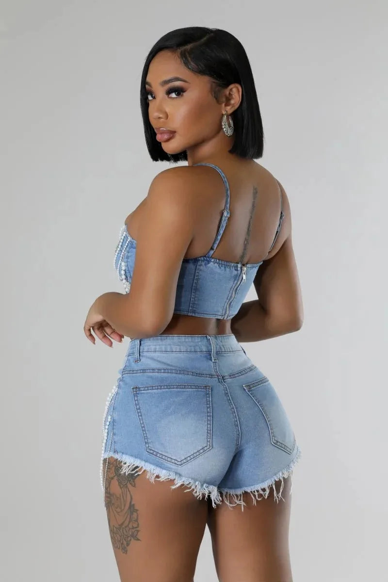 Hoochie Couture Y2K Denim 2-Piece Set – Trendy, Sexy & Street-Chic