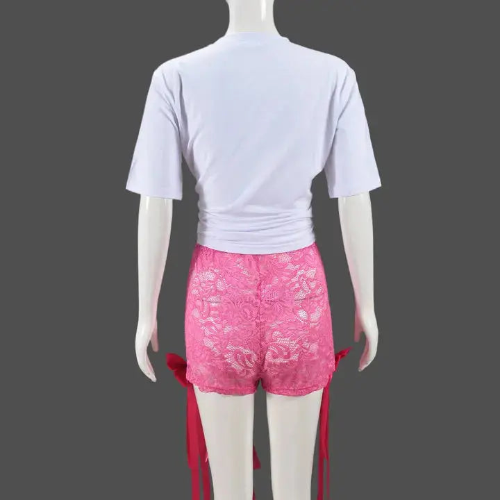 Hoochie Couture Lace Crop Top & Pant Set – elegant and edgy women’s two-piece outfit featuring a delicate lace crop top and matching high-waisted pants, perfect for date nights, fashion-forward events, or elevated street style.
