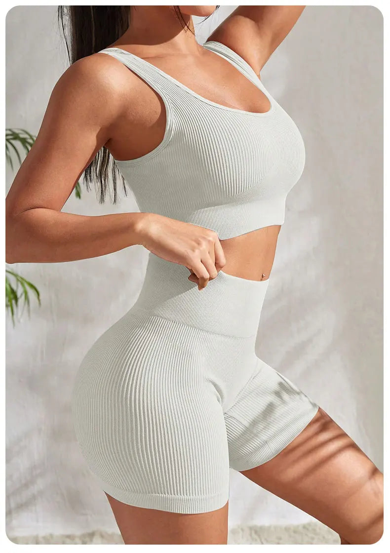 Hoochie Couture Seamless Ribbed Yoga Set – Sleek, Snatched & Sweat-Ready