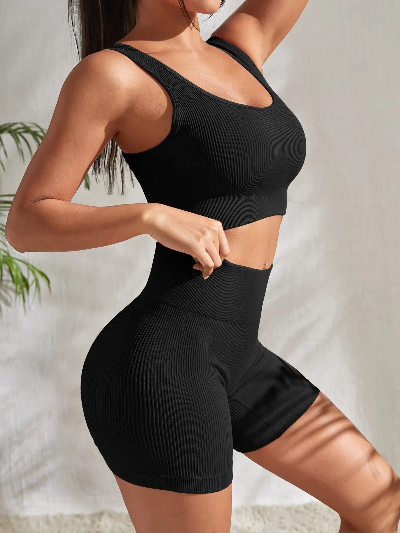 Hoochie Couture Seamless Ribbed Yoga Set – Sleek, Snatched & Sweat-Ready