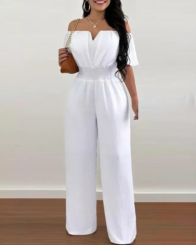 Hoochie Couture Off-Shoulder Wide-Leg Jumpsuit – Elegant Summer Jumpsuit for Effortless Style