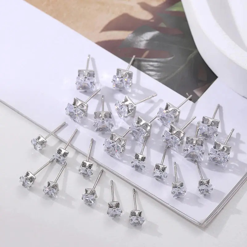 Hoochie Couture 12-Pair Crystal Stud Earrings Set – Timeless Shine for Every Occasion Hoochie Couture Boutique