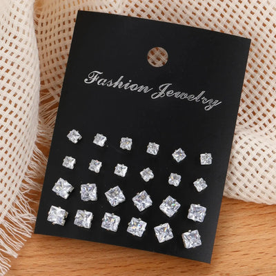 Hoochie Couture 12-Pair Crystal Stud Earrings Set – Timeless Shine for Every Occasion Hoochie Couture Boutique