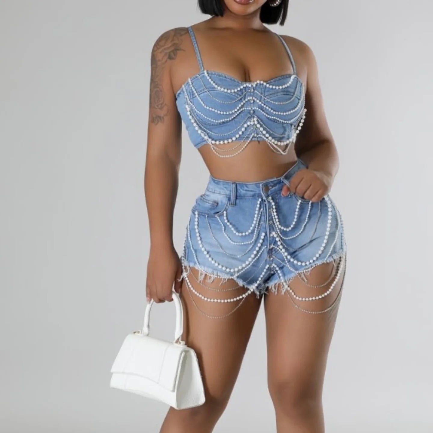 Hoochie Couture Y2K Denim 2-Piece Set – Trendy, Sexy & Street-Chic