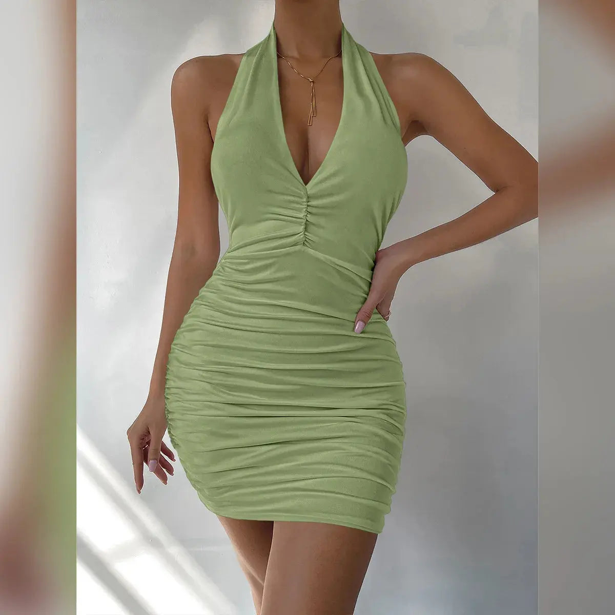 Hoochie Couture Deep-V Halter Mini Dress – Sleek, Sexy & Club-Ready Hoochie Couture Boutique