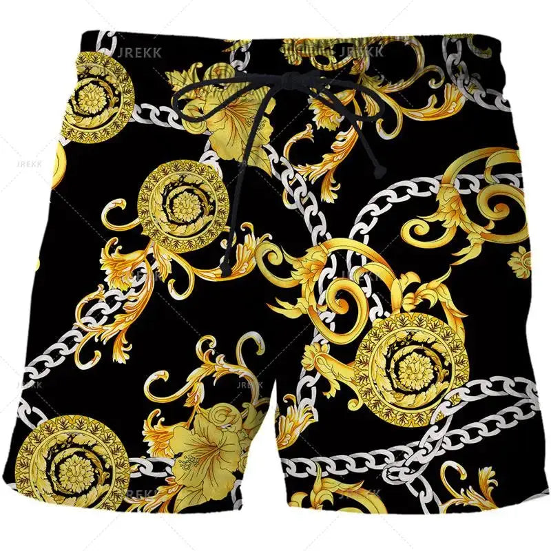 Hoochie Daddy Iron Chain 3D Printed Board Shorts – Luxury Drip for Bold Moves Hoochie Couture Boutique