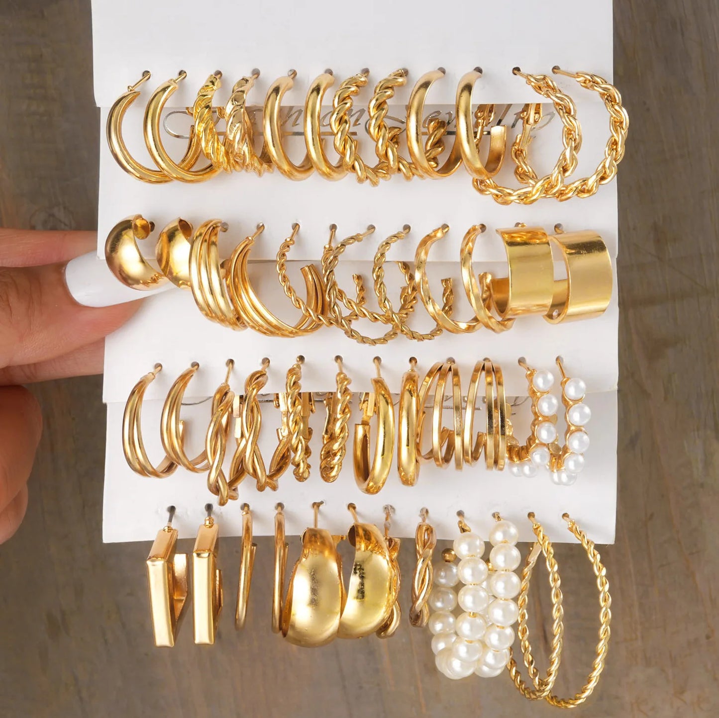 Hoochie Couture 24-Pair Gold Earring Set – Boho, Vintage & Everyday Chic