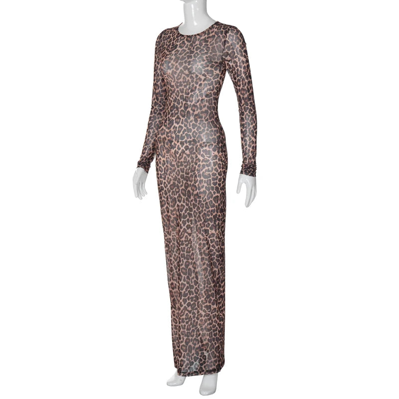 Hoochie Couture Leopard Print Mesh Maxi Dress – Wild, Sexy & Show-Stopping