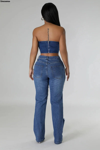Hoochie Couture Ripped Pearl Chain Skinny Jeans – Distressed Denim Drip My Store