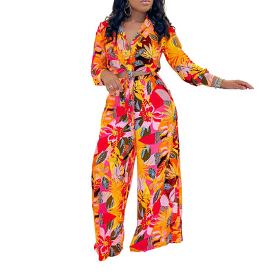Hoochie Couture Printed Two-Piece Set – stylish women’s matching outfit with bold all-over print, featuring a crop top and high-waisted shorts or pants, perfect for summer streetwear, vacation, or festival fashion.