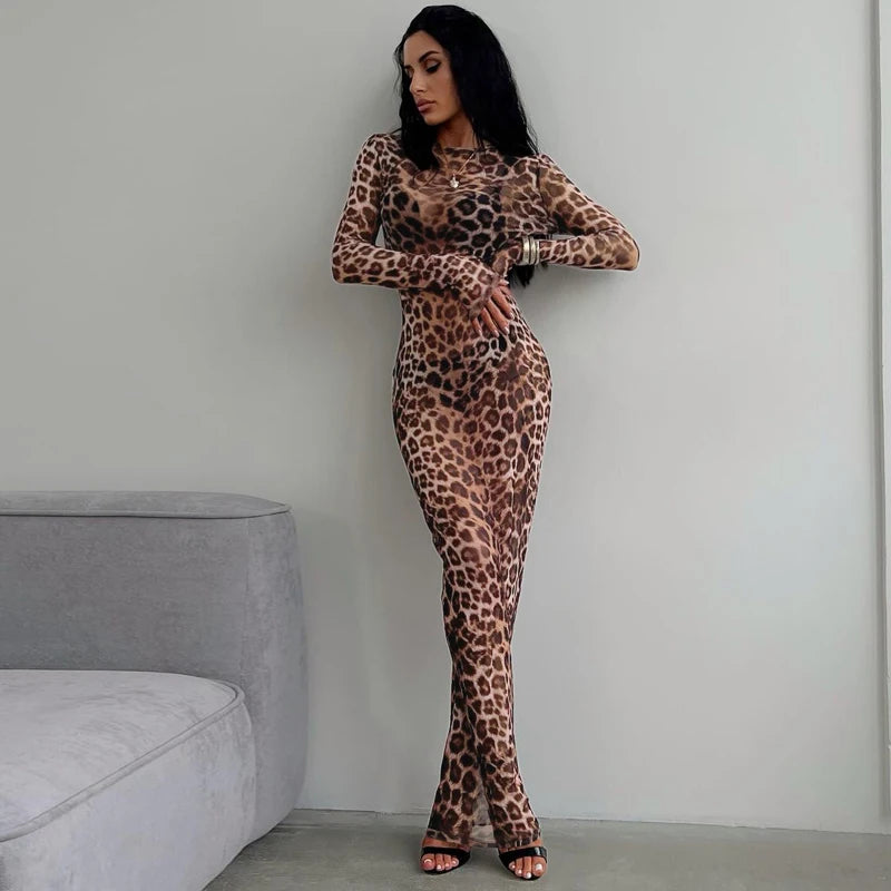 Hoochie Couture Leopard Print Mesh Maxi Dress – Wild, Sexy & Show-Stopping