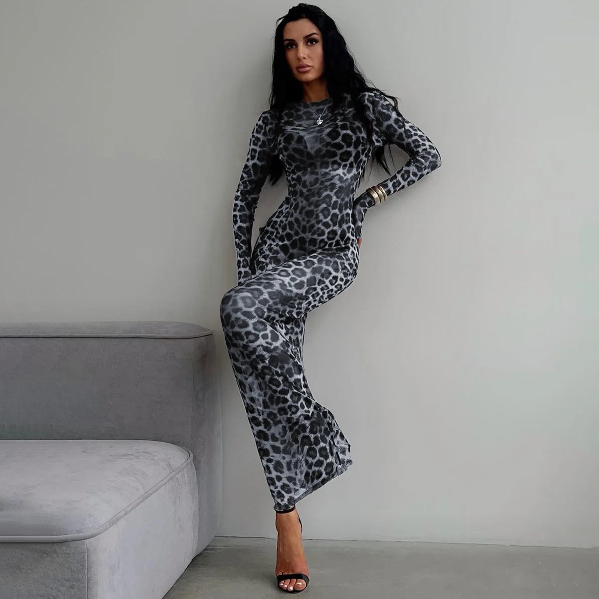 Hoochie Couture Leopard Print Mesh Maxi Dress – Wild, Sexy & Show-Stopping