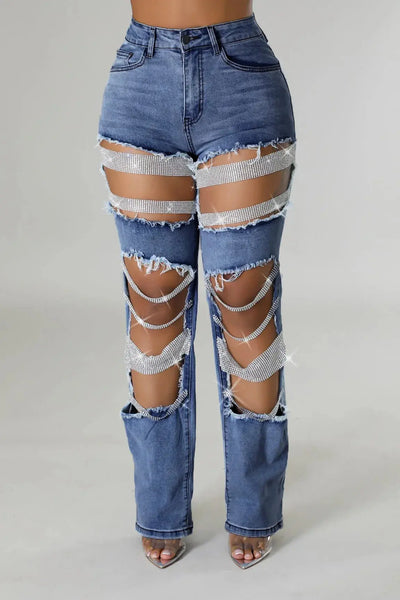 Hoochie Couture Ripped Pearl Chain Skinny Jeans – Distressed Denim Drip My Store